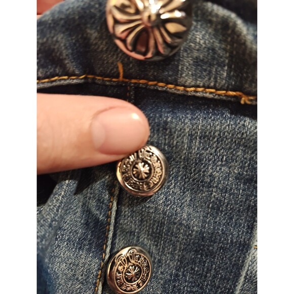 Chrome Hearts Blue Denim Jeans Pants Size 32x30 Black Leather Lamb Crosses - Picture 4 of 12